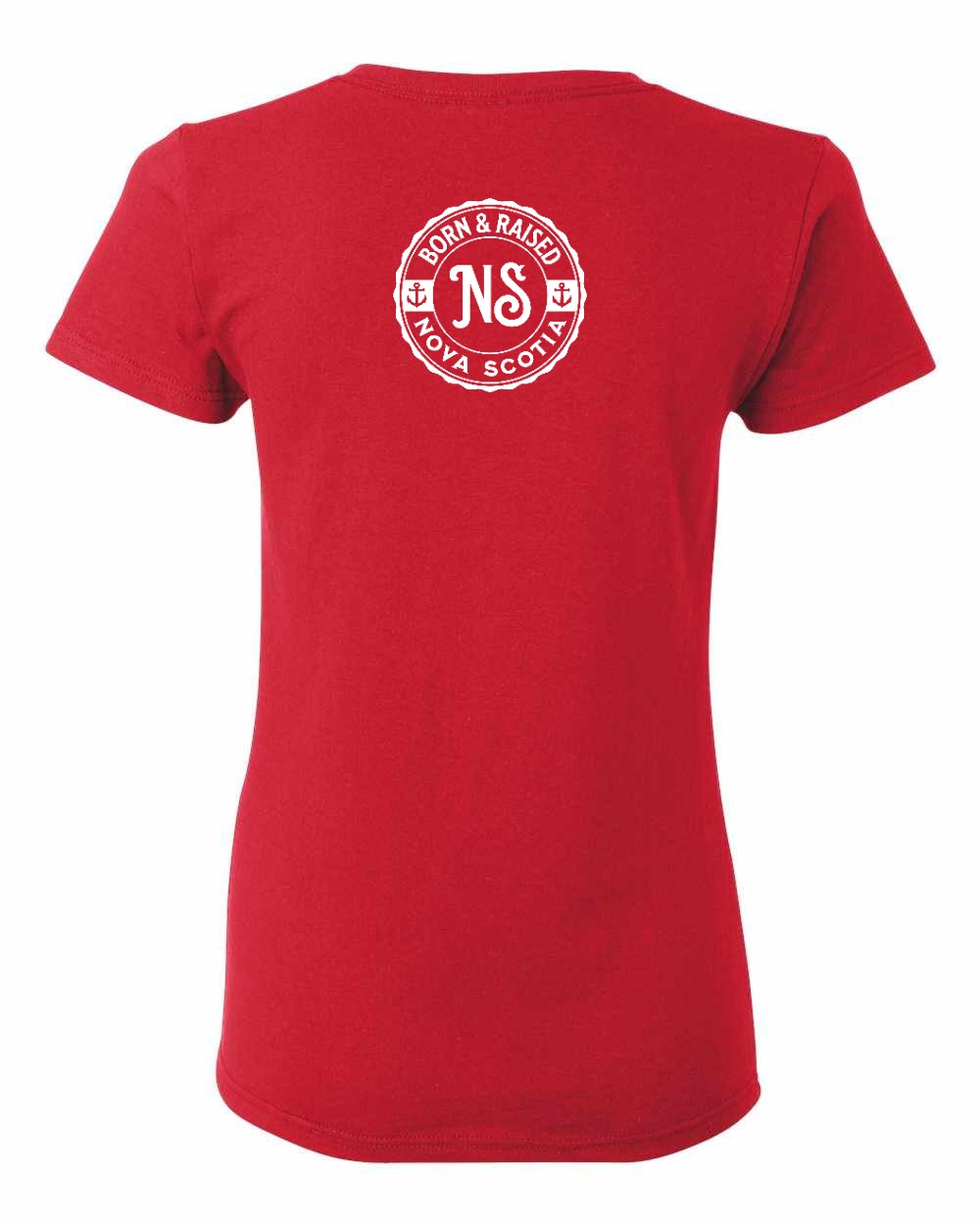 Born & Raised Nova Scotia Left Chest and Back womens-tee