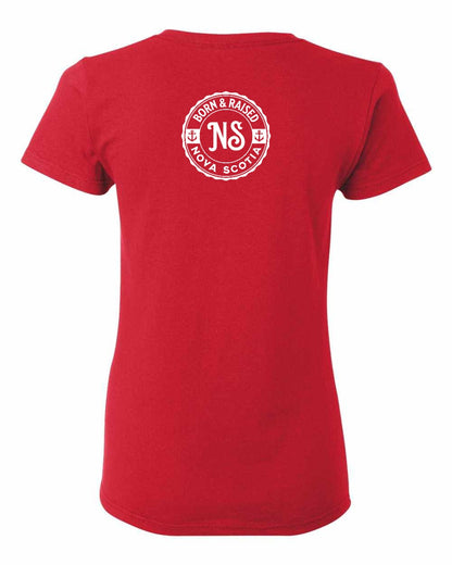 Born & Raised Nova Scotia Left Chest and Back womens-tee