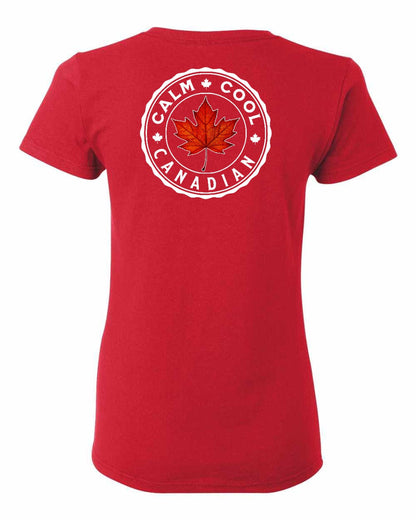 Calm Cool Canadian Leaf Left Chest And Back Women's Tee
