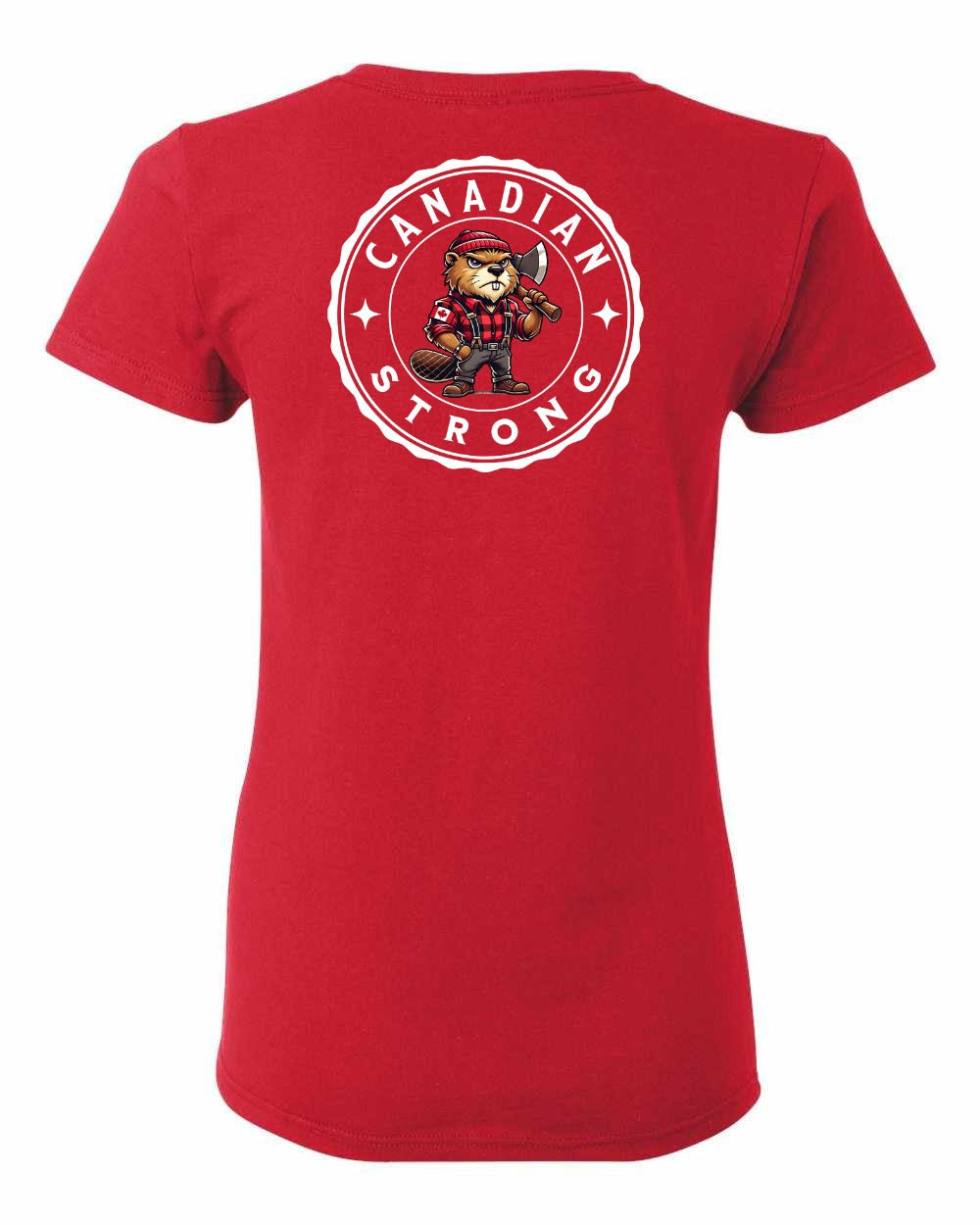 Canadian Strong Beaver Left Chest and Back Women's Tee - Gildan Canada (sewn Internationally)