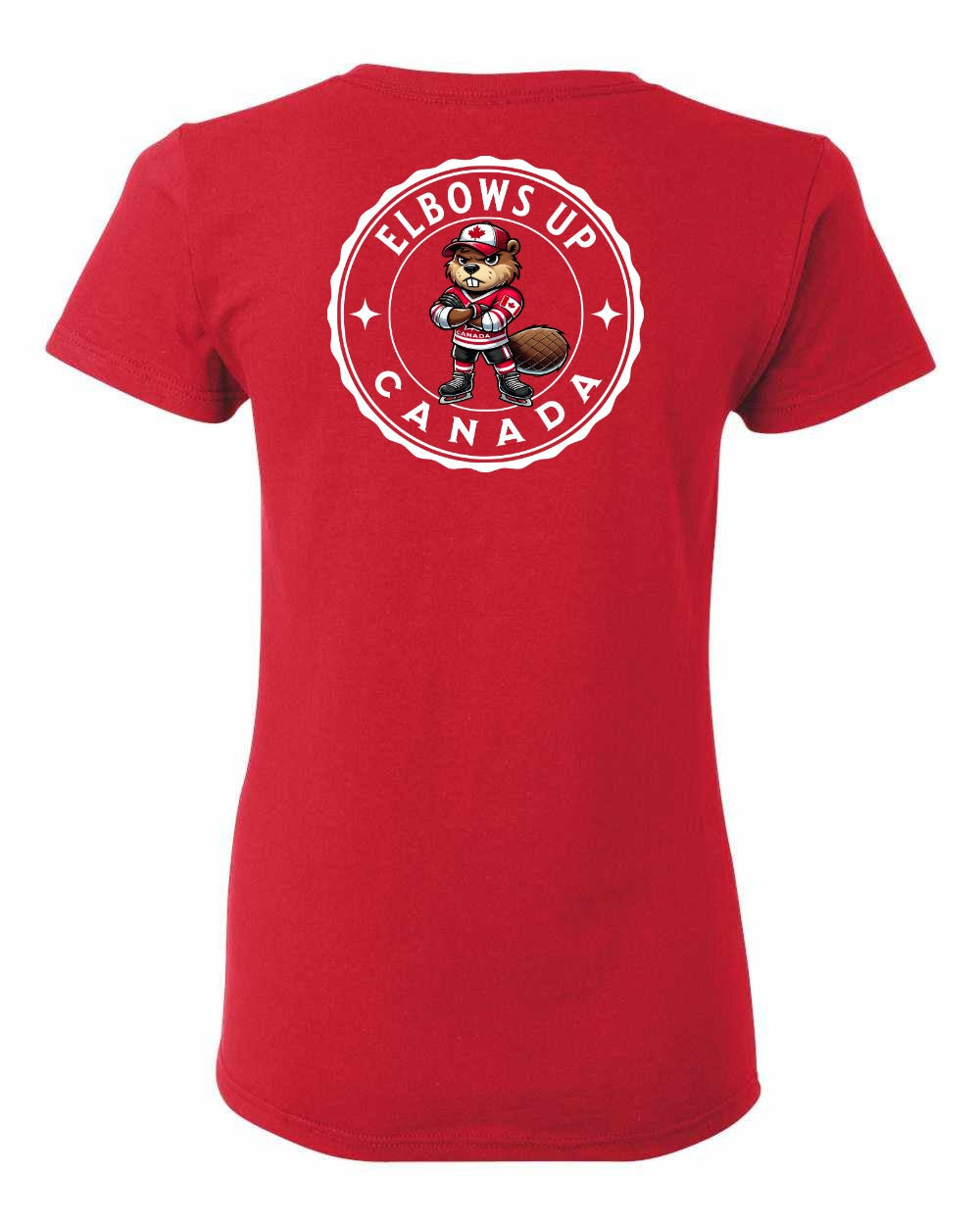 Elbows Up Beaver Left Chest and Back Women's Tee - Gildan Canada (sewn Internationally)