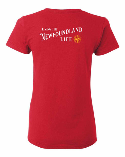 Living the Newfoundland Life yellow Left Chest and Back Women's Tee