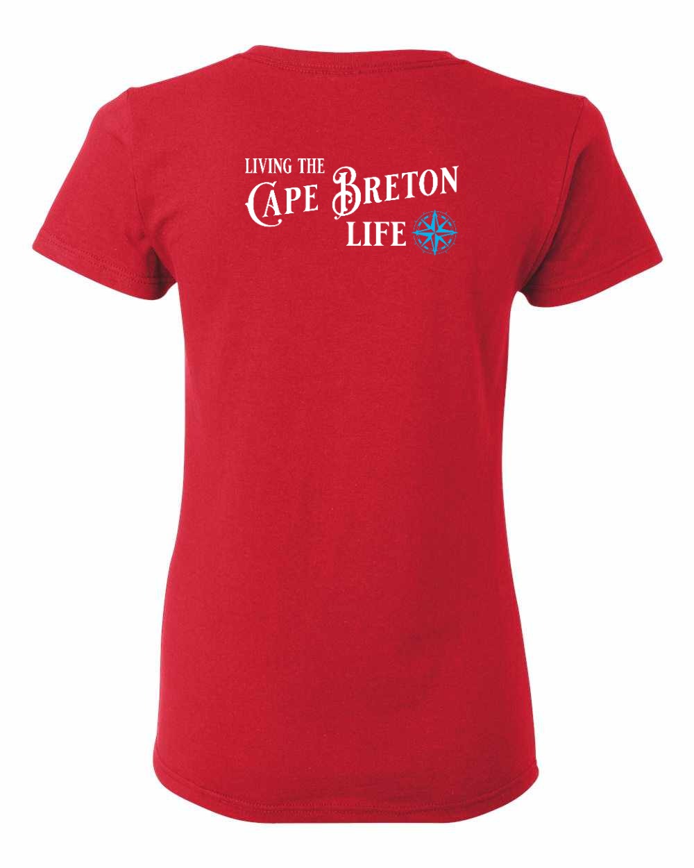 Living the Cape Breton Life blue Left Chest and Back Women's Tee