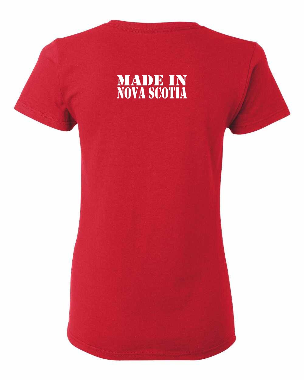 Made In Nova Scotia ( White Lettering) Left Chest and Back womens-tee