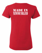Made In NFLD ( White Lettering) Left Chest and Back Women's Tee