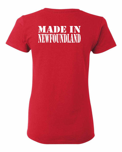 Made In Newfoundland ( White Lettering) Left Chest and Back Women's Tee