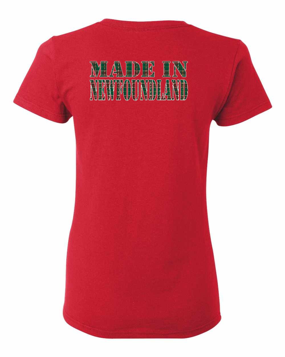Made In NFLD ( Tartan Lettering) Left Chest and Back Women's Tee