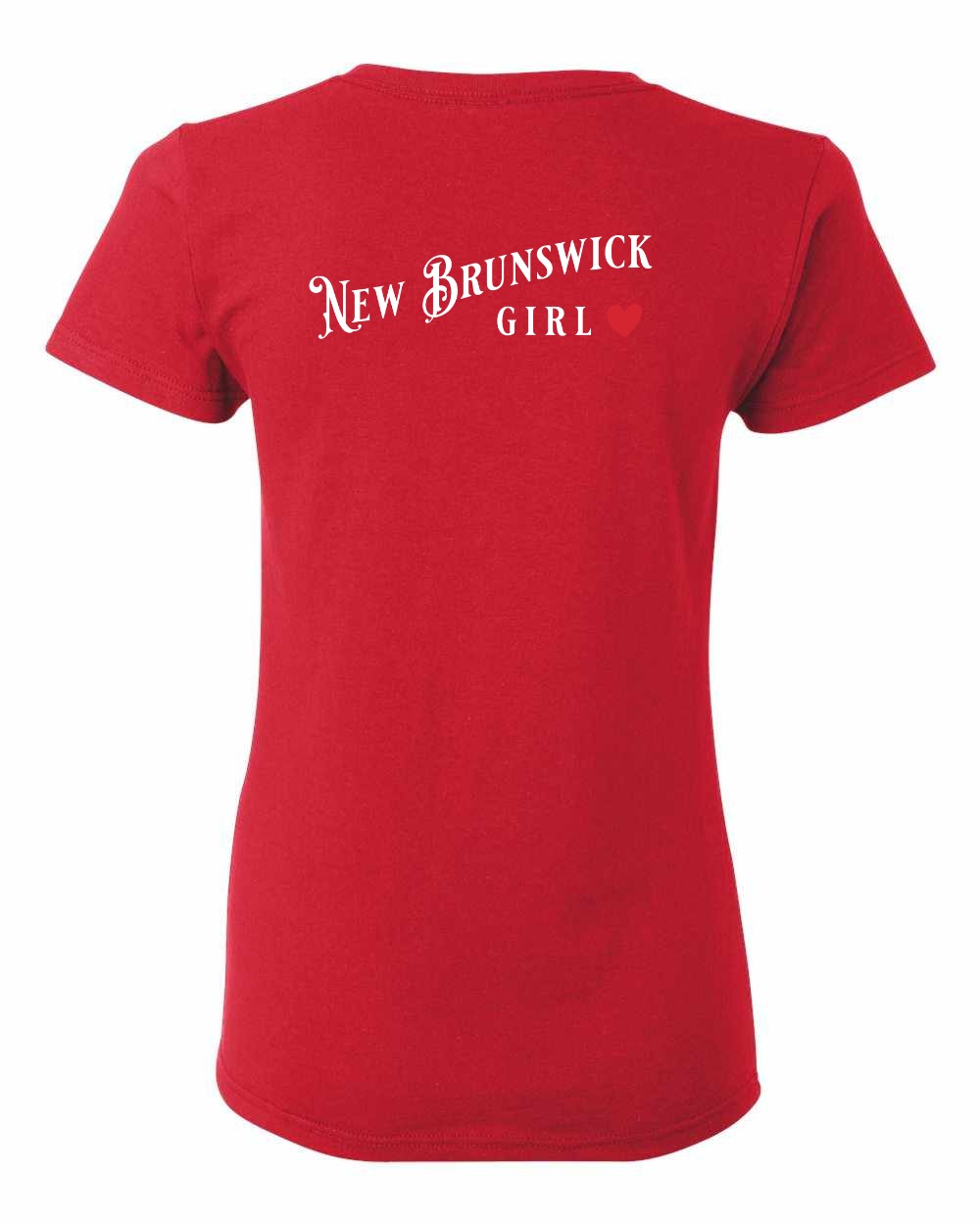 New Brunswick Girl Red Heart Left Chest and Back Women's Tee