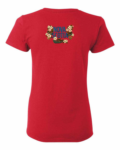 Nova Scotia Flowers Left Chest and Back womens-tee
