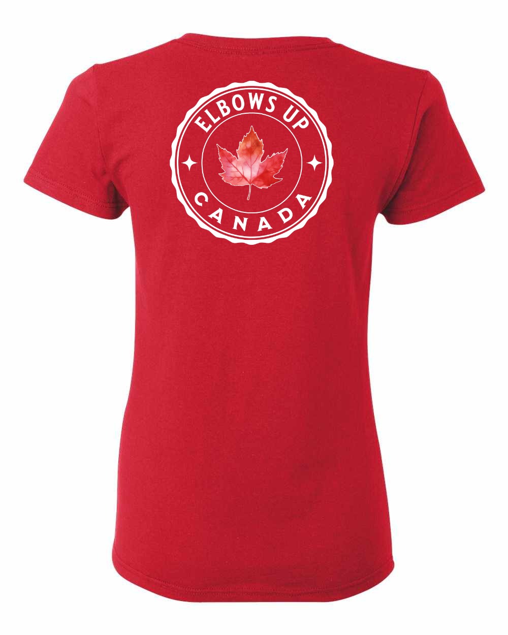 Elbows Up Leaf Left Chest and Back Women's Tee - Gildan Canada (sewn Internationally)