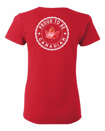 Proud to be Canadian Leaf Left Chest and Back Women's Tee