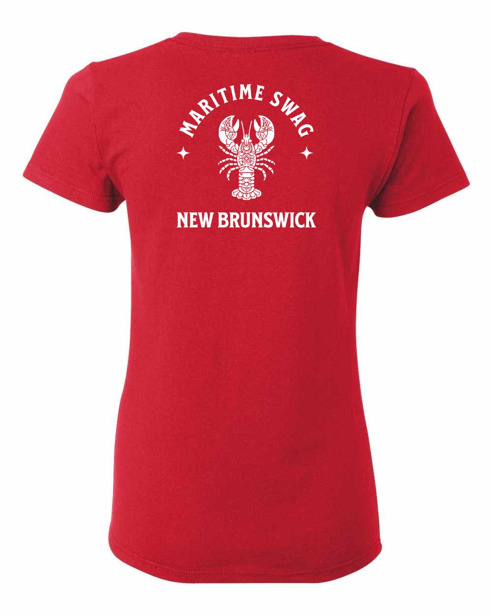 Maritime Swag New Brunswick Mandala white Lobster Left Chest and Back Women's Tee