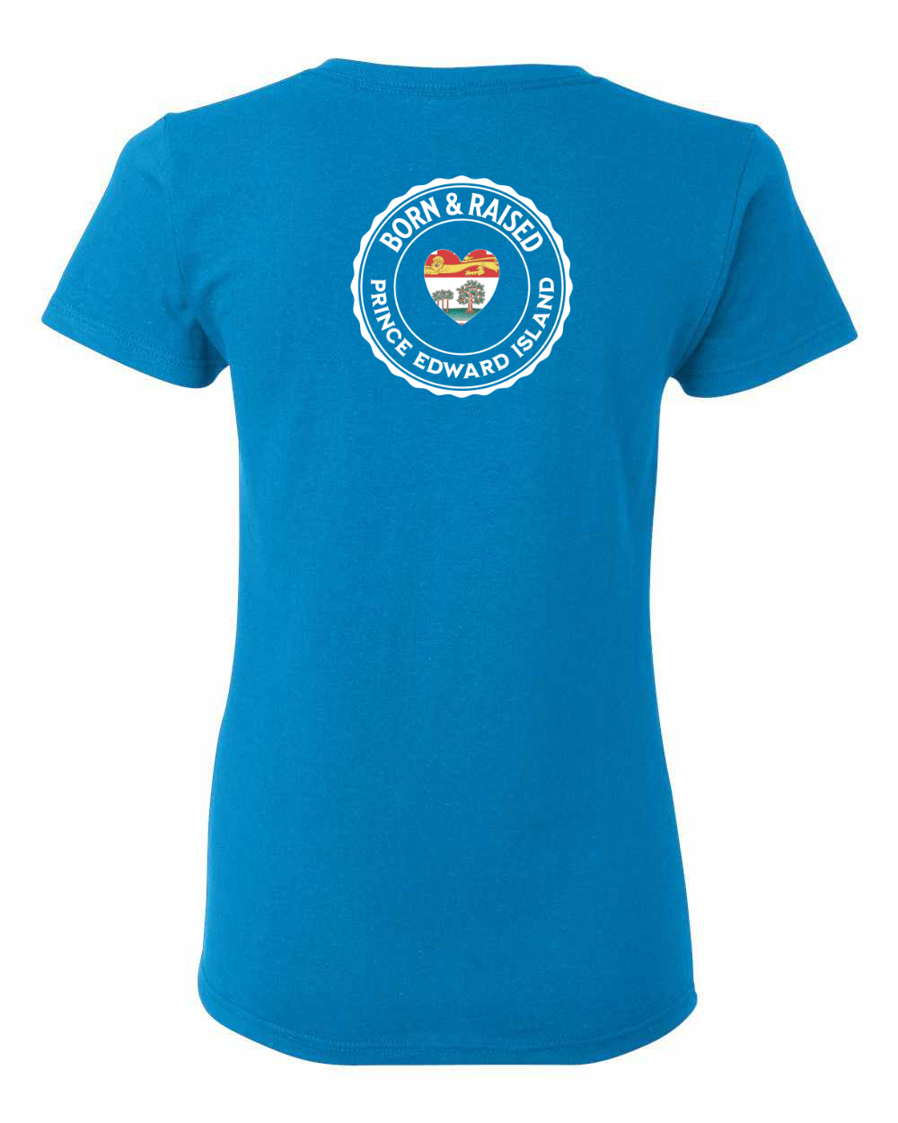 Born and Raised Heart Flag PEI Left Chest and Back Women's Tee