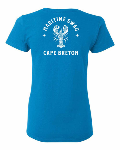 Maritime Swag Cape Breton Mandala white Lobster Left Chest and Back Women's Tee