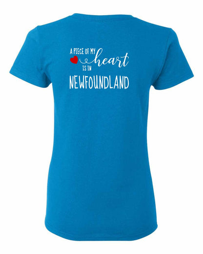 A piece of My heart in Newfoundland (Red Heart) Left Chest and Back Women's Tee