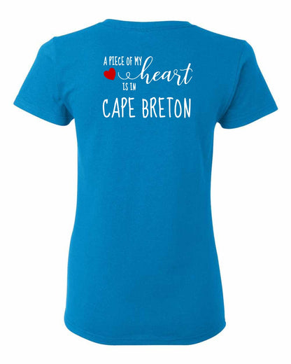 A piece of My heart in Cape Breton (Red Heart) Left Chest and Back Women's Tee