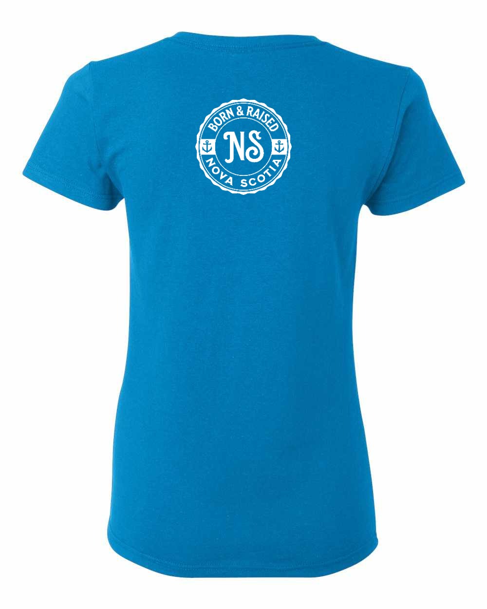 Born & Raised Nova Scotia Left Chest and Back womens-tee