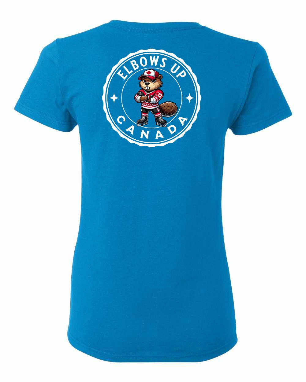Elbows Up Beaver Left Chest and Back Women's Tee - Gildan Canada (sewn Internationally)