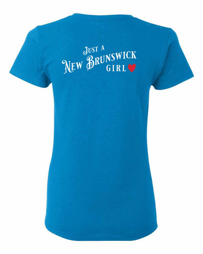 Just a New Brunswick Girl Red Left Chest and Back Women's Tee