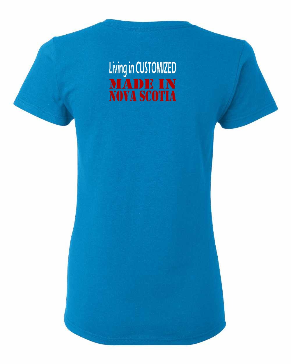 Living in Custom Made in Nova Scotia Left Chest and Back womens-tee