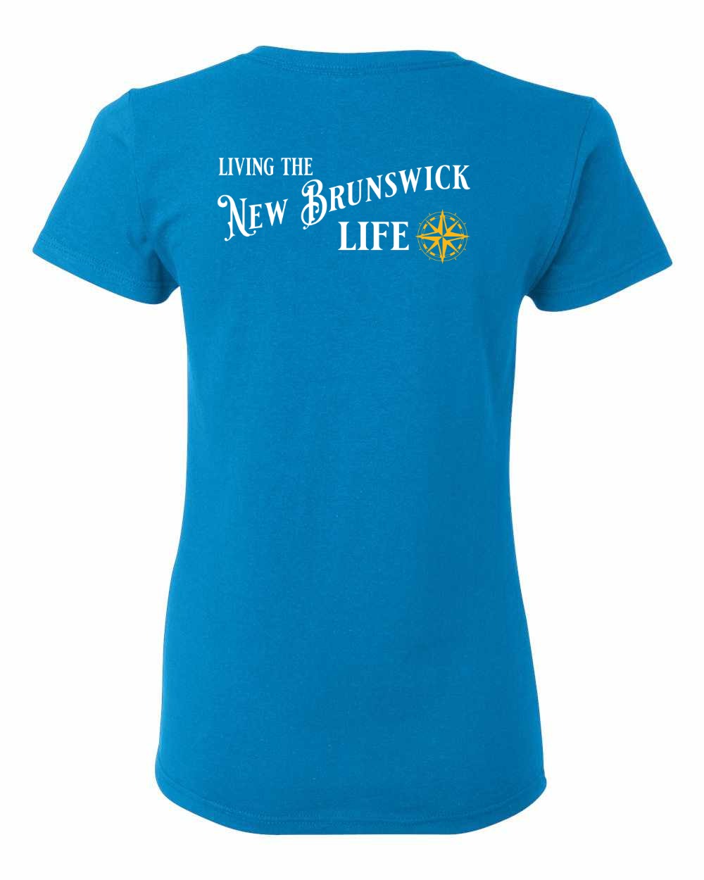 Living the New Brunswick Life yellow Left Chest and Back Women's Tee
