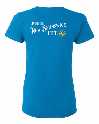 Living the New Brunswick Life yellow Left Chest and Back Women's Tee
