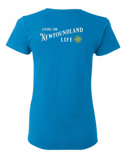 Living the Newfoundland Life yellow Left Chest and Back Women's Tee