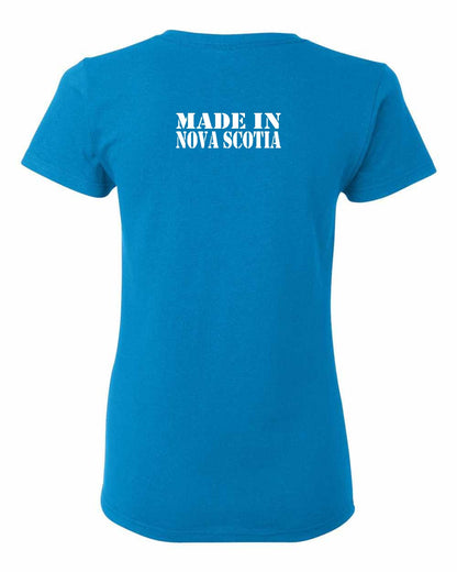 Made In Nova Scotia ( White Lettering) Left Chest and Back womens-tee