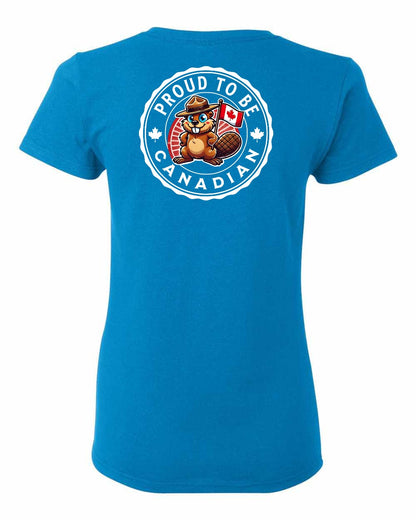 Proud to be Canadian Beaver Left Chest and Back Women's Tee