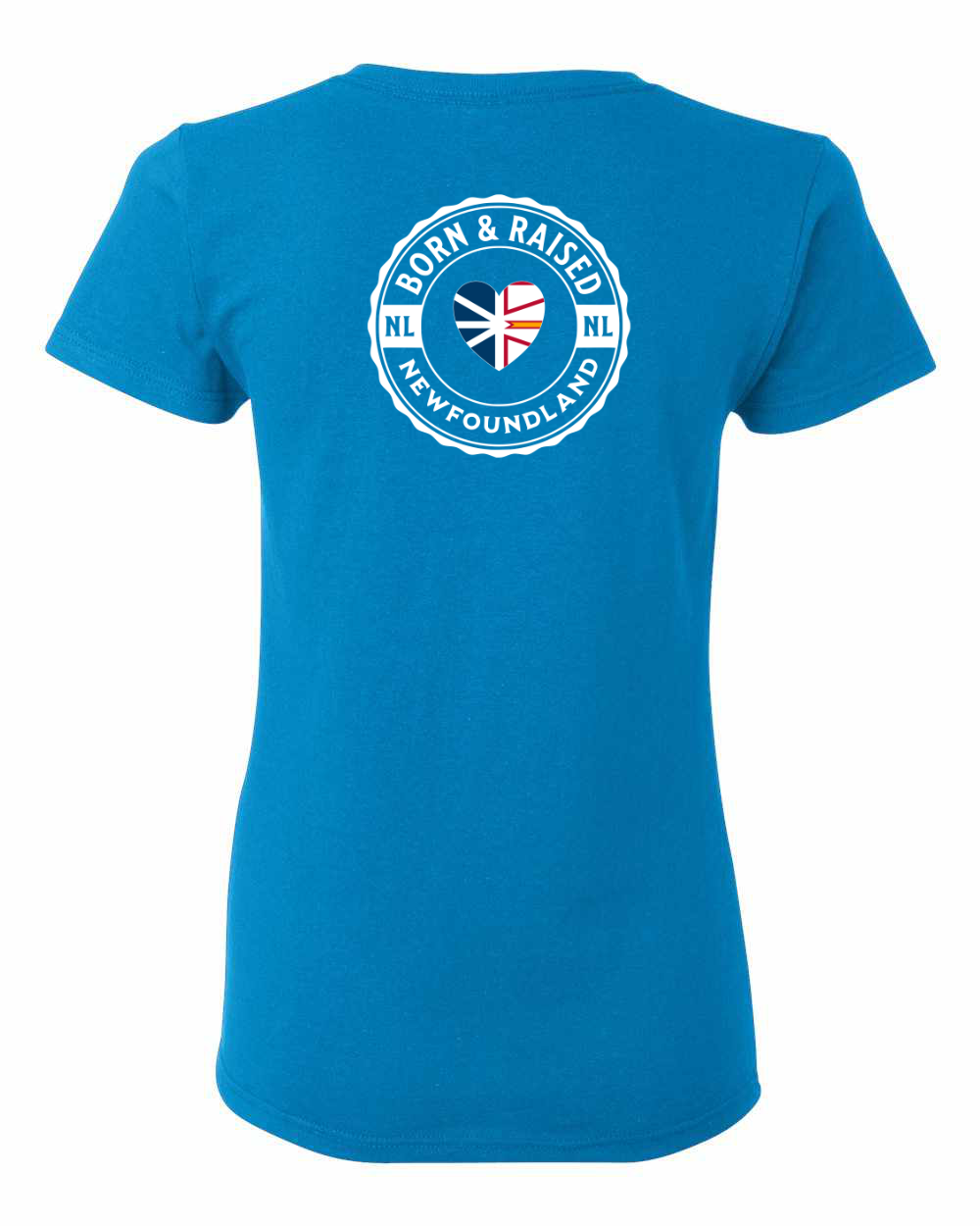 Born and Raised Heart Flag NFLD Left Chest and Back Women's Tee