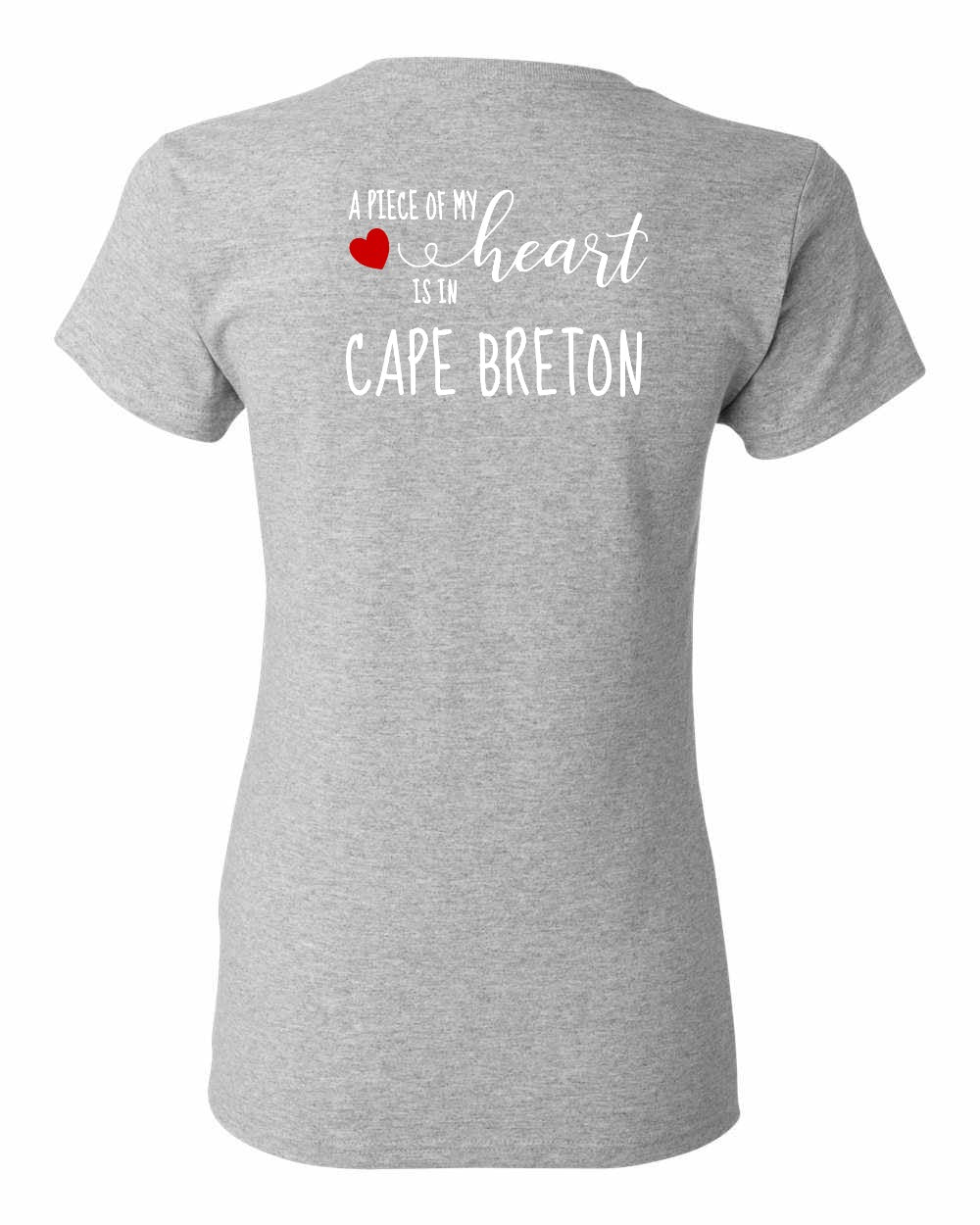 A piece of My heart in Cape Breton (Red Heart) Left Chest and Back Women's Tee