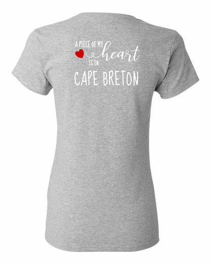 A piece of My heart in Cape Breton (Red Heart) Left Chest and Back Women's Tee