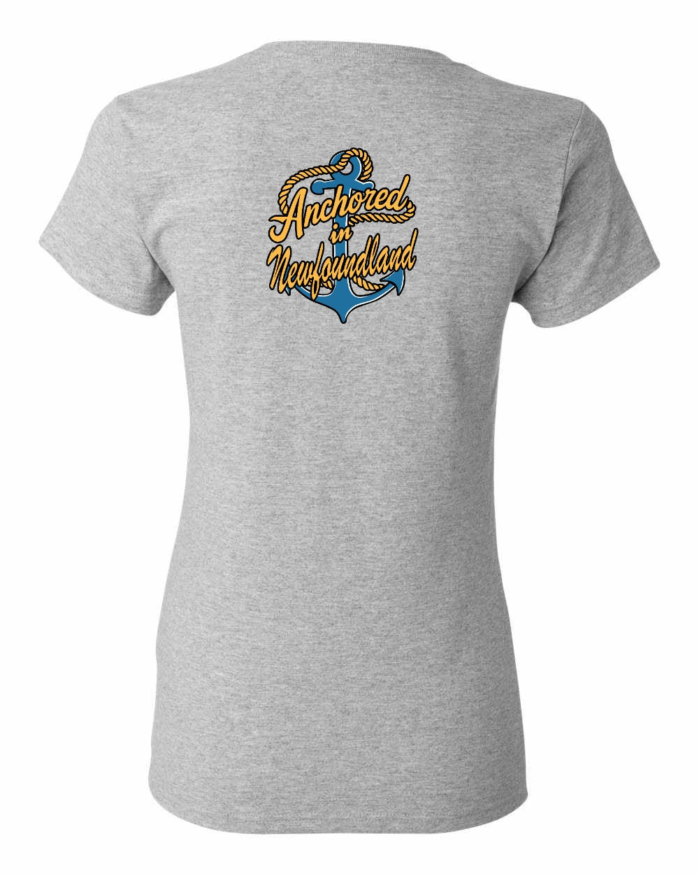 Anchored in Newfoundland (New Design) Left Chest and Back Women's Tee