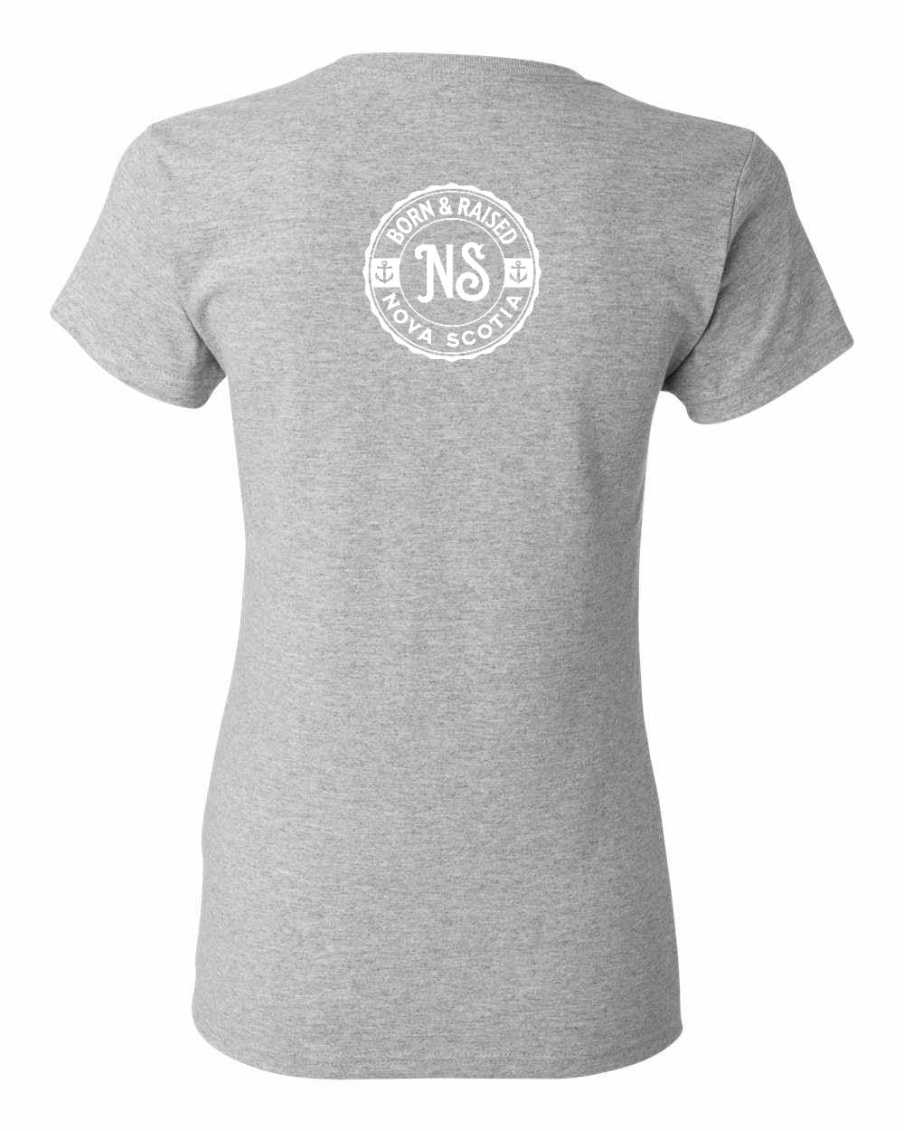 Born & Raised Nova Scotia Left Chest and Back womens-tee