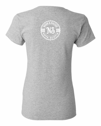 Born & Raised Nova Scotia Left Chest and Back womens-tee