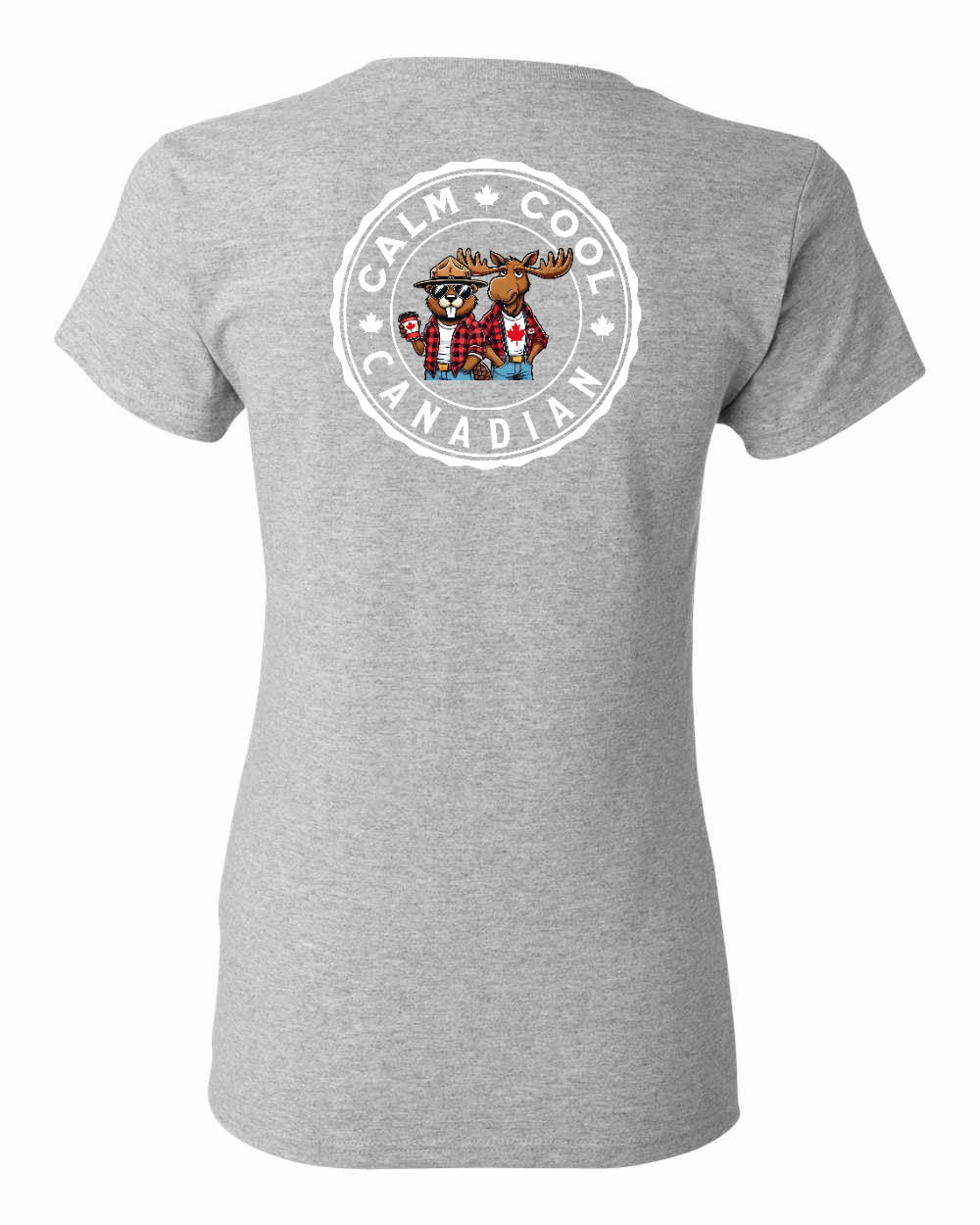 Calm Cool Canadian Beaver and Moose Left Chest and Back Women's Tee - Gildan Canada (sewn Internationally)