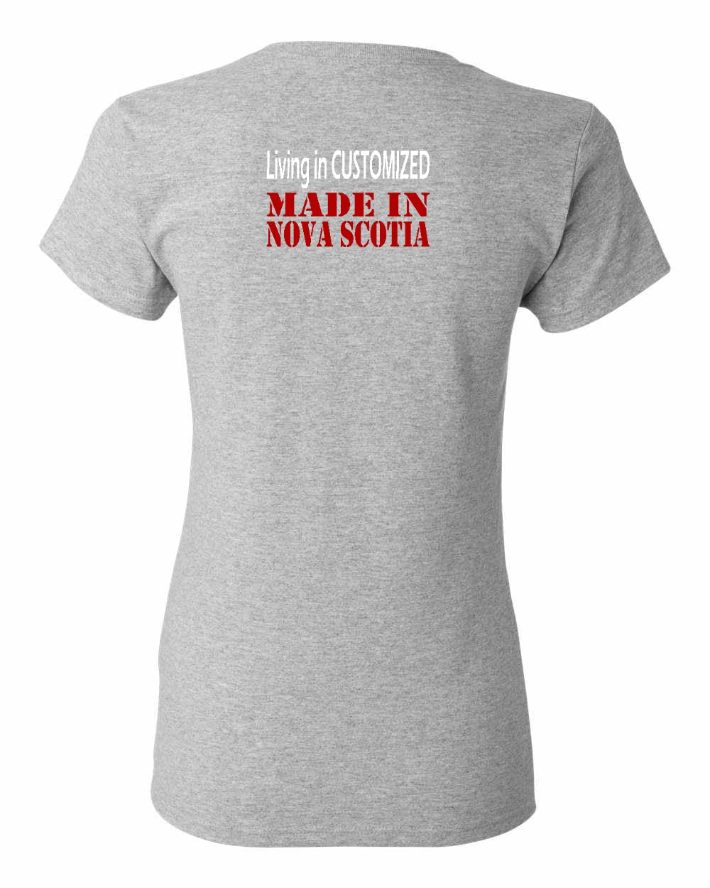 Living in Custom Made in Nova Scotia Left Chest and Back womens-tee