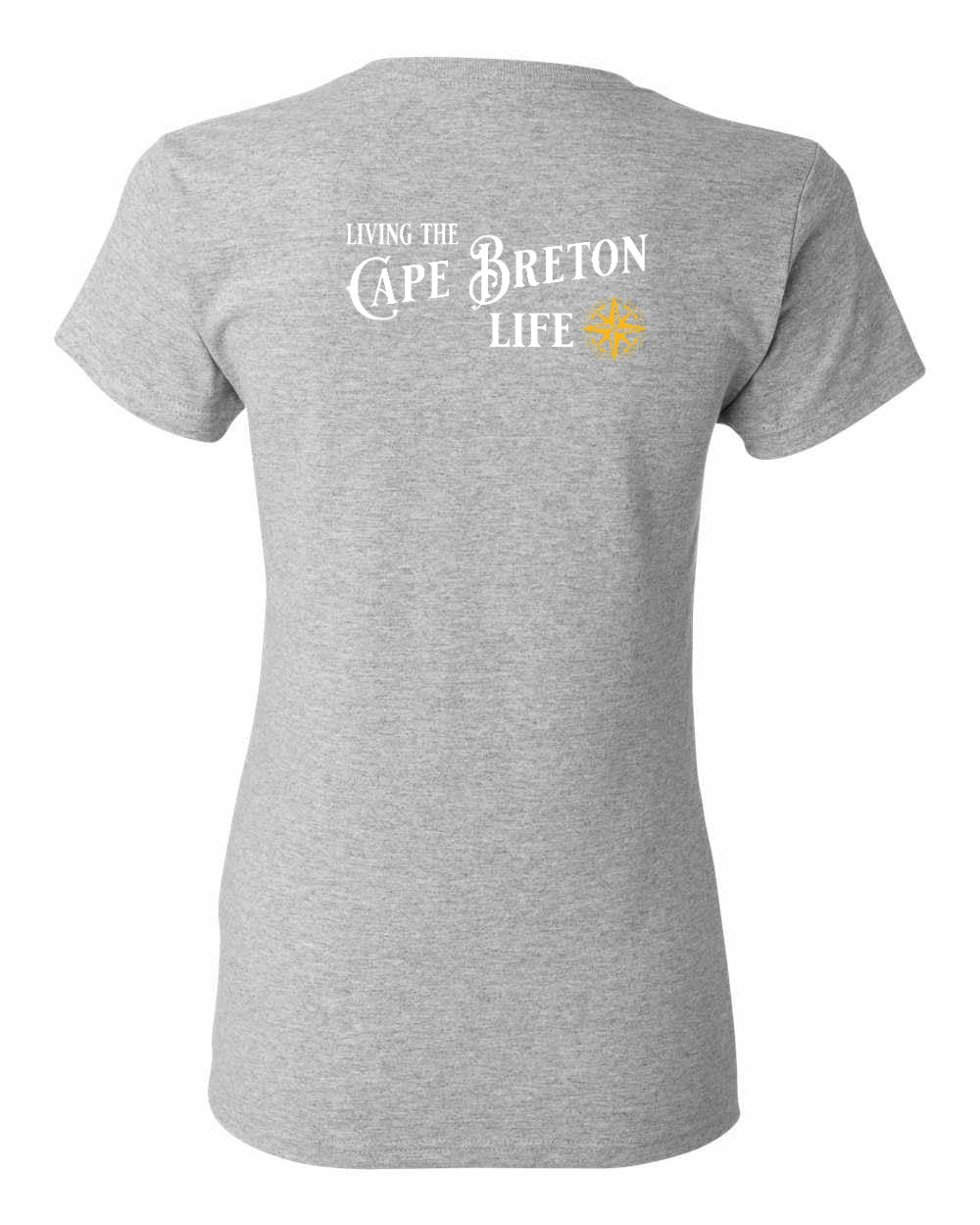 Living the Cape Breton Life yellow Left Chest and Back Women's Tee