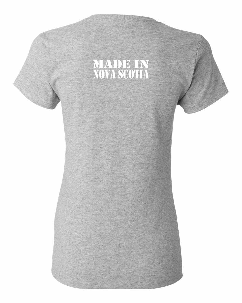 Made In Nova Scotia ( White Lettering) Left Chest and Back womens-tee