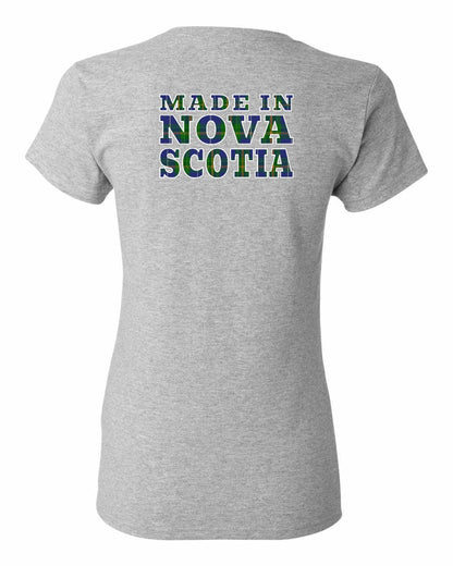 Made In Nova Scotia ( Tartan Lettering) Left Chest and Back womens-tee