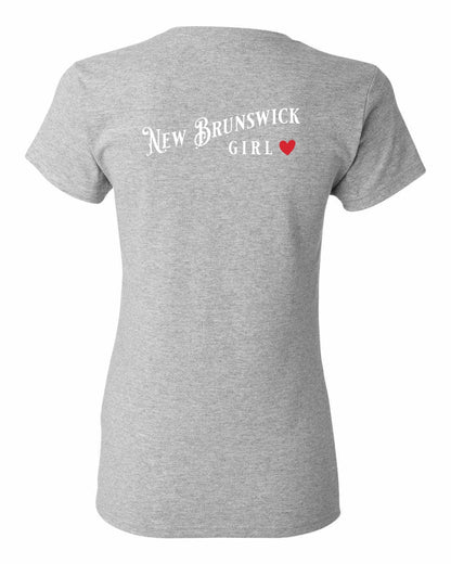 New Brunswick Girl Red Heart Left Chest and Back Women's Tee