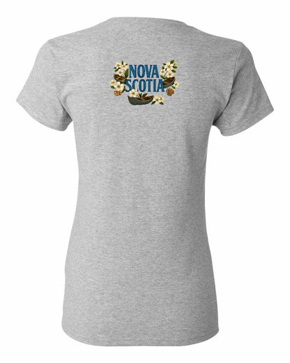 Nova Scotia Flowers Left Chest and Back womens-tee