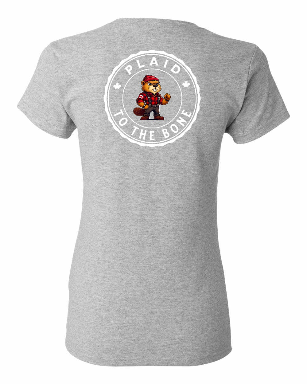 Plaid to the Bone Beaver Left Chest And Back Women's Tee - Gildan Canada (sewn Internationally)