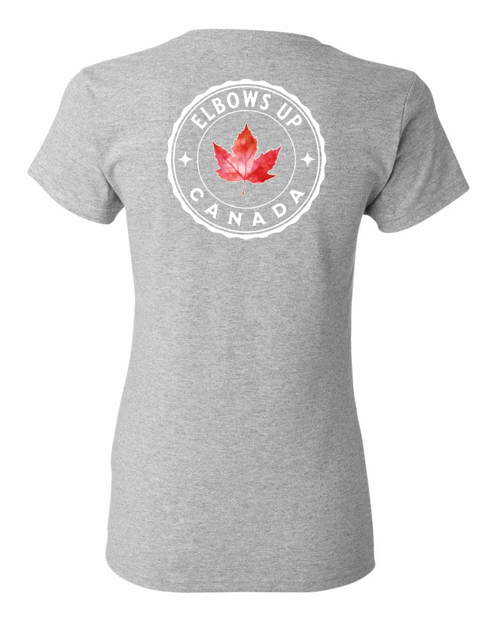 Elbows Up Leaf Left Chest and Back Women's Tee - Gildan Canada (sewn Internationally)