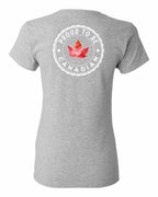 Proud to be Canadian Leaf Left Chest and Back Women's Tee - Gildan Canada (sewn Internationally)