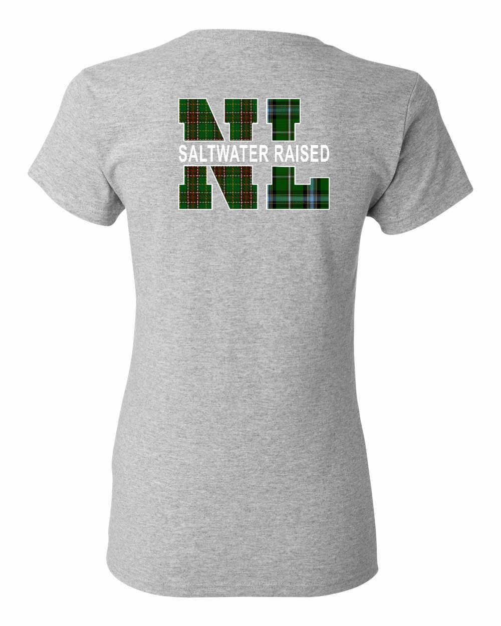 NFLD and Labrador Saltwater Raised Left Chest and Back Women's Tee