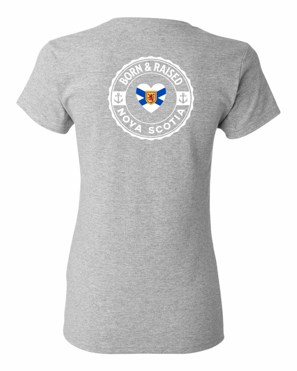 Born and Raised Heart Flag NS Left Chest and Back Women's Tee