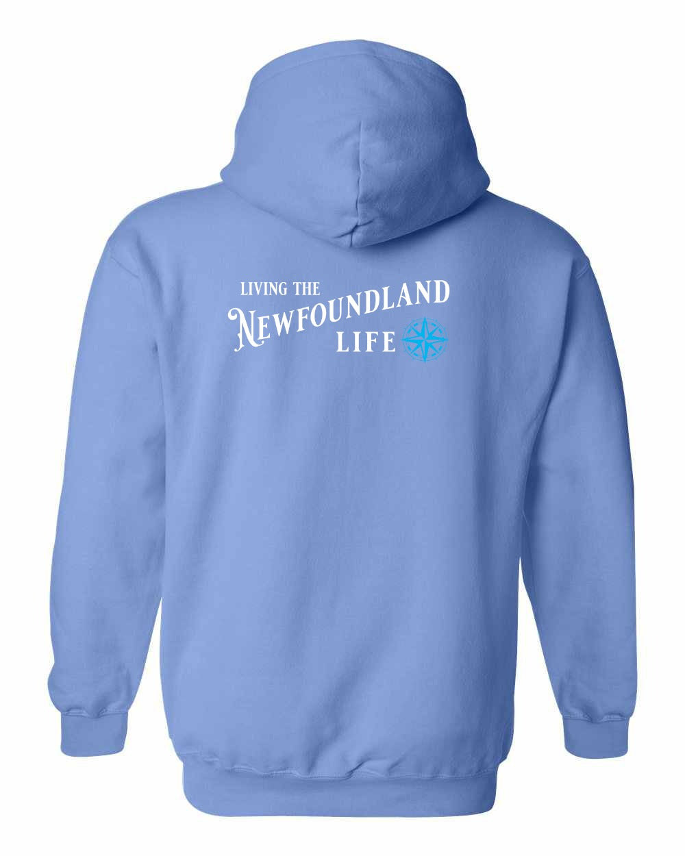 Living the NFLD Life blue Left Chest and Back Pullover Hoodie - Unisex