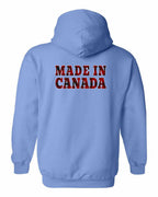 Made in Canada Plaid Background Left Chest and Back Pullover Hoodie - Gildan Canada (sewn Internationally) - Unisex