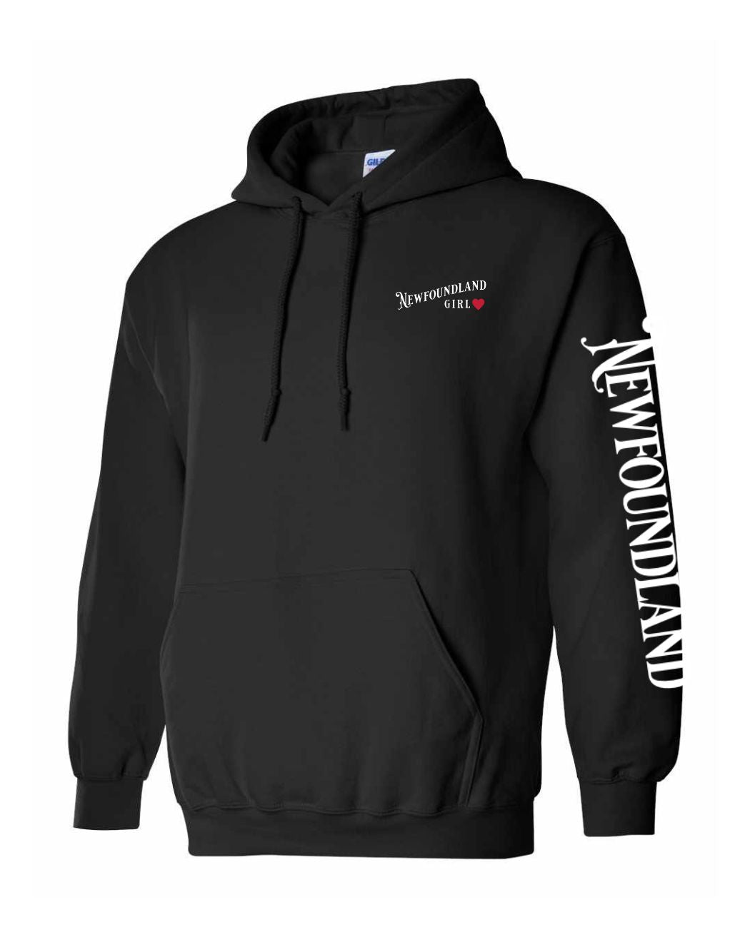 NFLD Girl Red Heart Left Chest and Sleeve Pullover Hoodie - Unisex